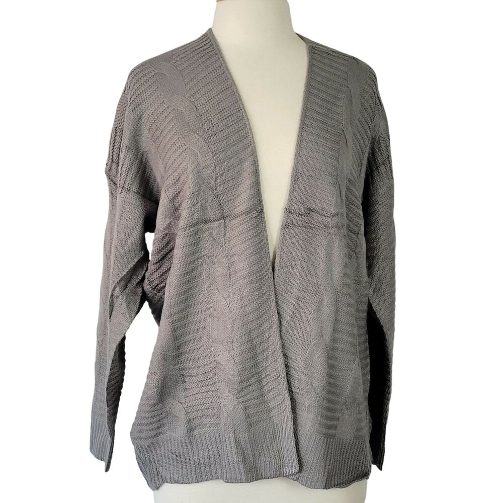 Leo Rosi Gray Cardigan Sweater Long Sleeve Knit Ribbed Open Front Women's Size L